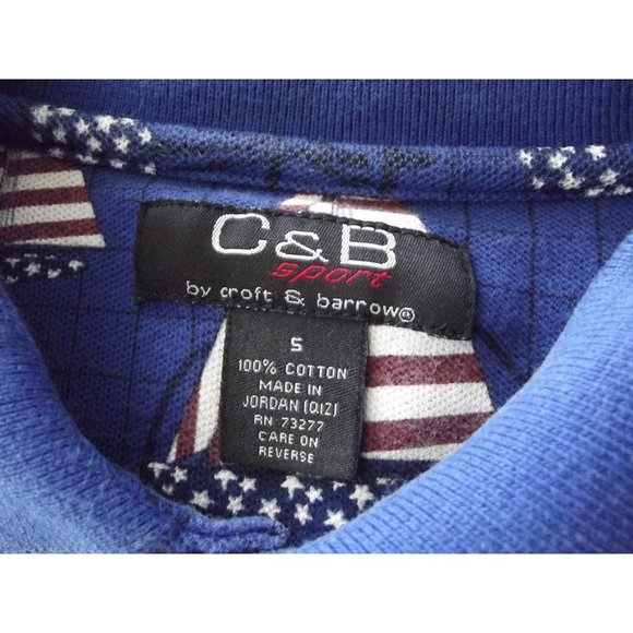 Croft&Barrow Sport Polo Shirt Mens Small Sailboat American Flag Blue Patriotic - Picture 3 of 8